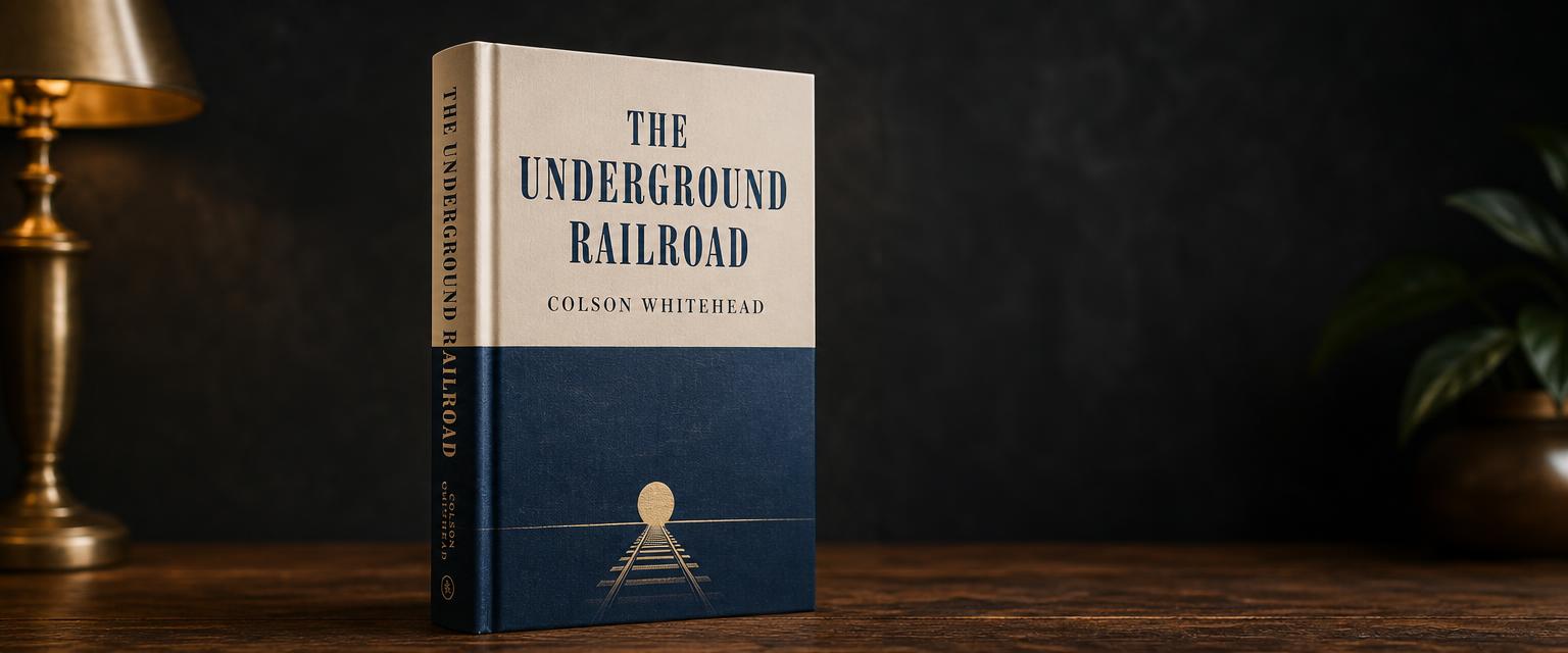 3D mock-up of the book cover for The Underground Railroad by Colson Whitehead