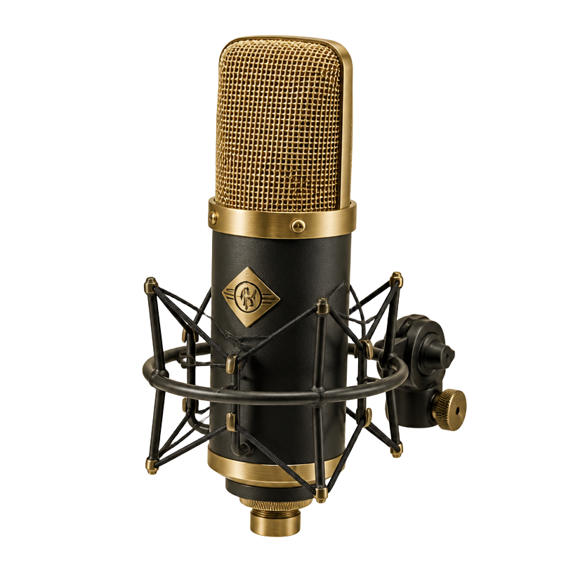 Studio condenser microphone turning on its stand, live in the Behind the Book studio
